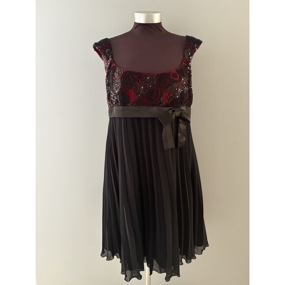 Vtg Victor Costa Dress Sz 12 Black Red Beads Sequins Empire Waist Party Holiday* - Picture 1 of 15